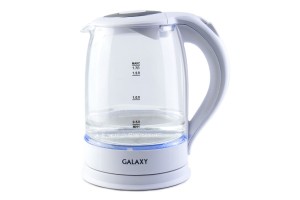 Чайник электр Стекло Galaxy GL0553 БЕЛЫЙ св/диод подсветка (2200Вт, 1,7л)