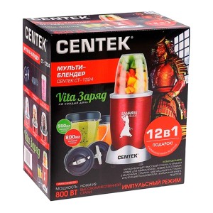 Мульти-блендер Centek CT-1324 800 Вт, 12 ПРЕДМЕТОВ, стаканы 800 и 500 мл, 2 ножа, корпус алюминий