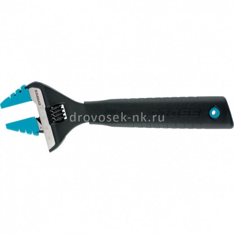Ключ разводной, 200 мм,CrV, тонкие губки, защитные насадки // Gross 15568