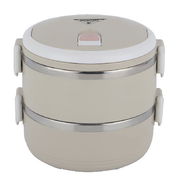 Ланчбокс термо MERCURY нерж. сталь/пластик, 1400 мл, 2-х ярусный, цвет бежевый арт. МС-6685