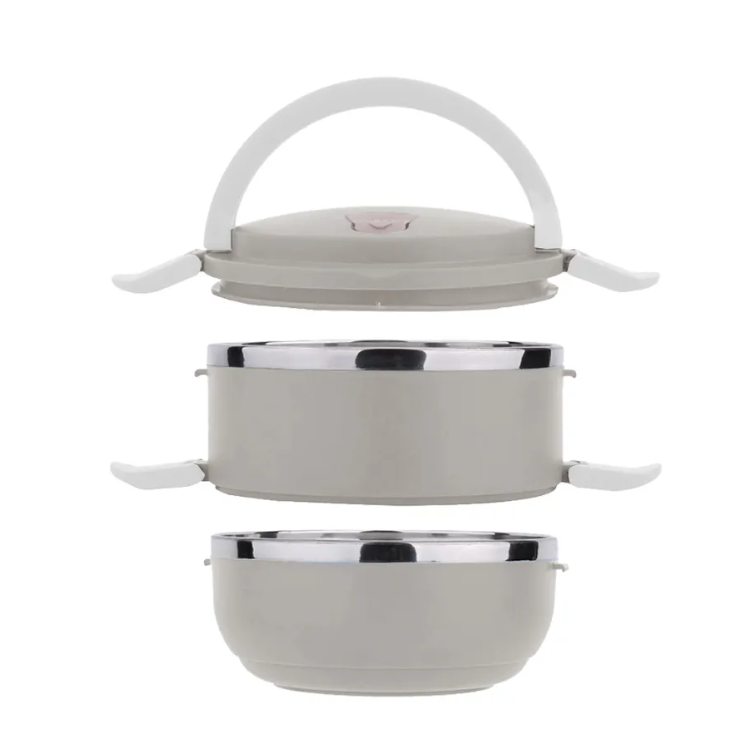 Ланчбокс термо MERCURY нерж. сталь/пластик, 1400 мл, 2-х ярусный, цвет бежевый арт. МС-6685