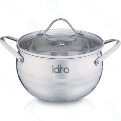 Кастрюля LARA (нерж) серия APPLE 20*11,5см,3.7л,стал.ручки,капсулир индукц дно,крышка стекло LR02-33