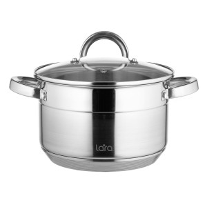 Кастрюля LARA (нерж) серия AURORA 11.5*18см, 2.8л, стал.ручки, капсулир индукц дно, крышка LR02-401