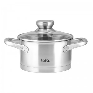 Кастрюля LARA (нерж) серия  2,5л 18*10см, прямое капс.дно,полые руч.,крышка,шкала LR02-431