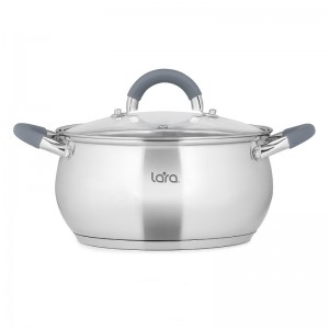 Кастрюля LARA (нерж) серия BELL 20*11.5см, 3.5л, капс. инд дно, силик. ручка, стекл. крышка LR02-482
