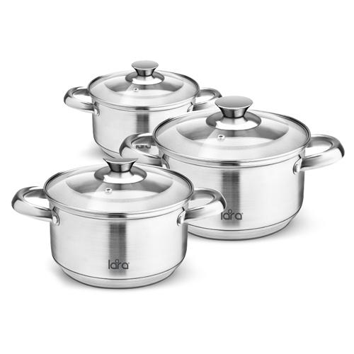 Набор посуды LARA Standart (2.0л + 4.0л + 5.2л) капсулированное индукционное дно, крышки LR02-81