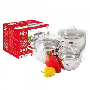 Набор посуды LARA Apple 6 предметов (кастрюли: 2.1л, 3.7л, 6.1л) LR02-86