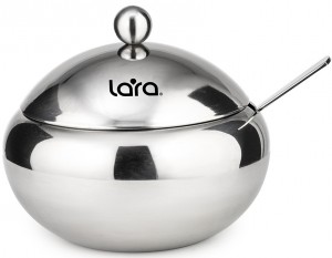 Сахарница LARA с ложкой 560мл, сталь, крышка из полированной стали LR08-36 SS