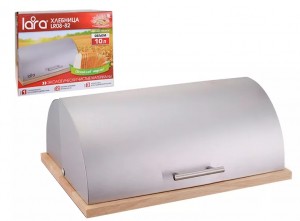 Хлебница LARA (10 л), ДЕРЕВЯННАЯ СТОЛЕШНИЦА + ПОЛНАЯ ПОЛИРОВКА НЕРЖ., 395*280*165 мм LR08-82