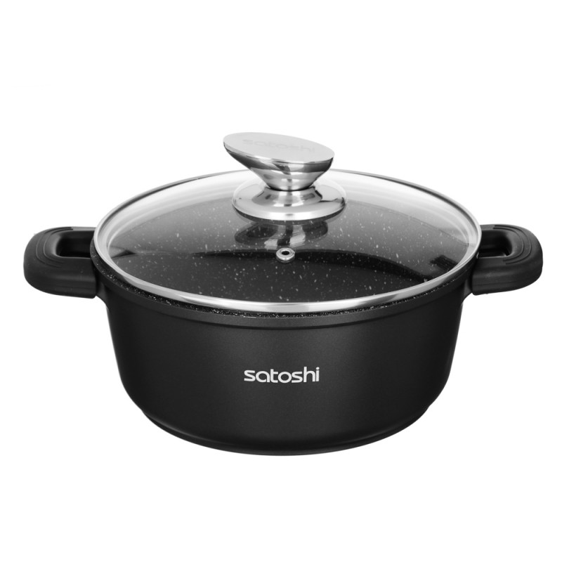 Кастрюля с крышкой SATOSHI Лион 2,0л d20*9см, а/приг.покр.Мрамор, индукция 846-404