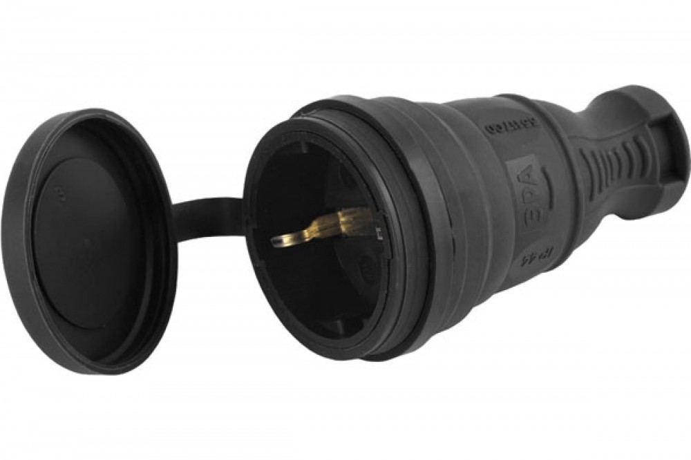 Штепсель (разъём) гнездо каучук с крышкой ЭРА R8-B 2P+PE 1х16А 220-240V черный IP44 4745 (Турция)
