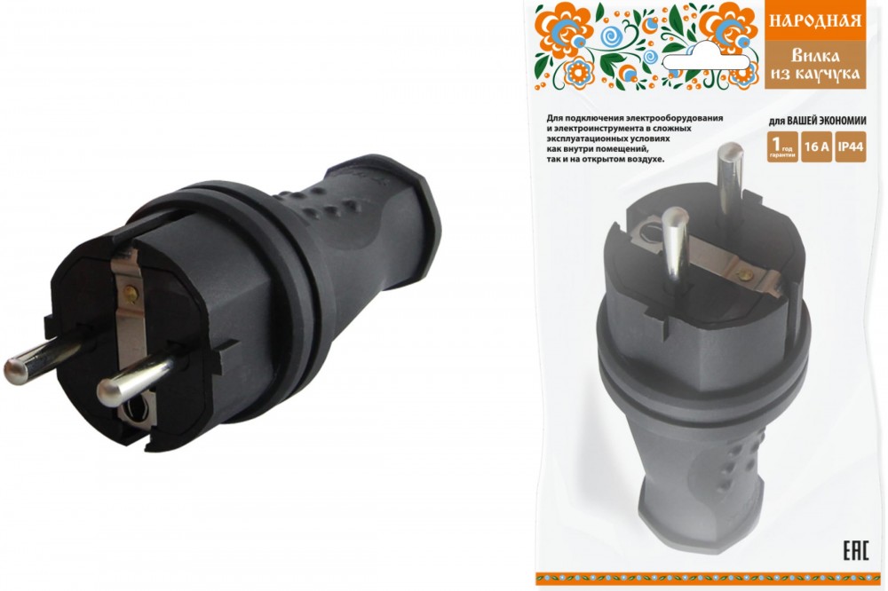 Вилка кауч прямая 2P+PE 16A 250B IP44 народная SQ0612-0031
