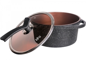 Кастрюля LARA серия Orlean 28см, 7.3л, мрамор, Bronze, капс. индукционное дно, крышка LR02-233