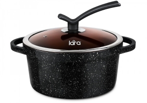 Кастрюля LARA серия Orlean 28см, 7.3л, мрамор, Bronze, капс. индукционное дно, крышка LR02-233