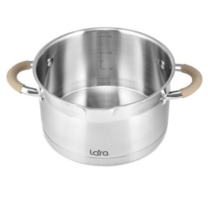 Кастрюля LARA (нерж) серия  2,4л 18*10см капс.дно, шкала, силик.накл, крыш.-дуршлаг LR02-341