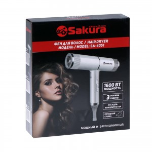 Фен электро SA-4051V 1600Вт 3реж хол.сушка LED подсветка