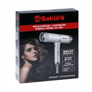 Фен электро SA-4051W 1600Вт 3реж хол.сушка LED подсветка