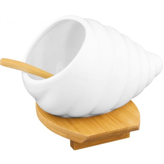 Банка для соли "Ракушка" 15,5*12,5*12 см, 260 мл, с деревянной ложкой, на деревянной подставке