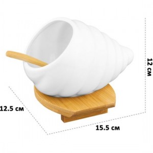 Банка для соли "Ракушка" 15,5*12,5*12 см, 260 мл, с деревянной ложкой, на деревянной подставке