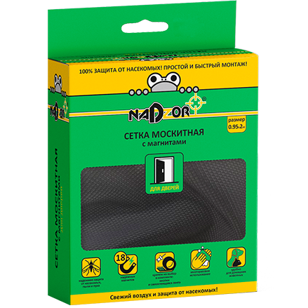 Сетка москитная с крепежом 0,95*2м с магнитами, в коробочке, черная Nadzor MSN020M