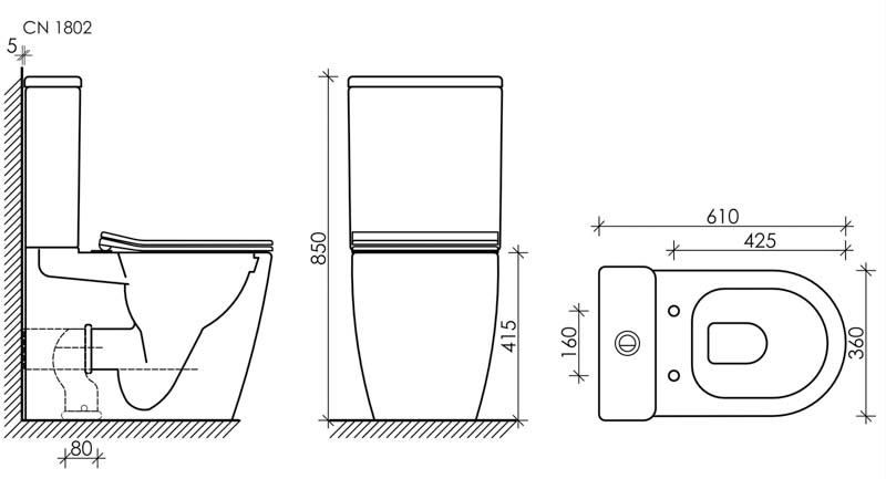 Чаша унитаза напольная пристенная HIGHLIGHT Rimless с сиденьем-крышкой с микролифтом CN1802-B