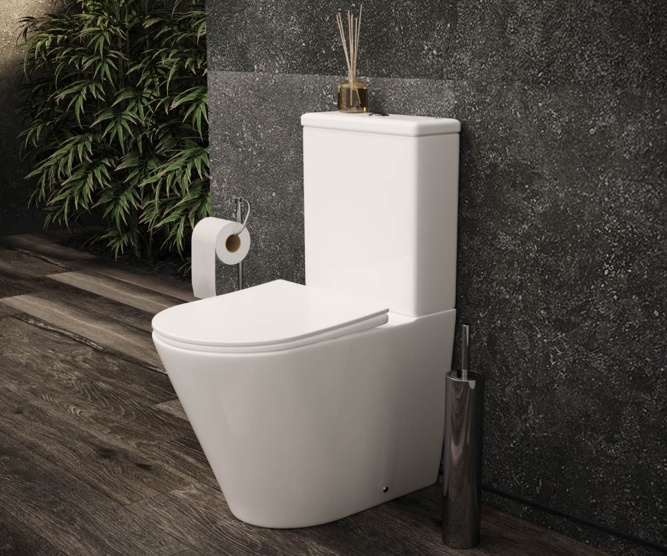 Чаша унитаза напольная пристенная HIGHLIGHT Rimless с сиденьем-крышкой с микролифтом CN1802-B