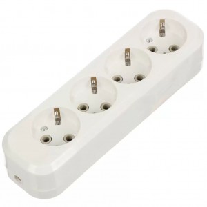 Колодка розеточная 4 гнезда с з/к с защитой от перегрузок 16А 220В белая АБК-СИЛА 5402404