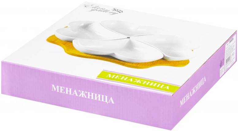 Менажница "Сердце" 30*30*5 см, 4 секции, 300 мл - каждая секция, на крутящейся деревянной под 540038
