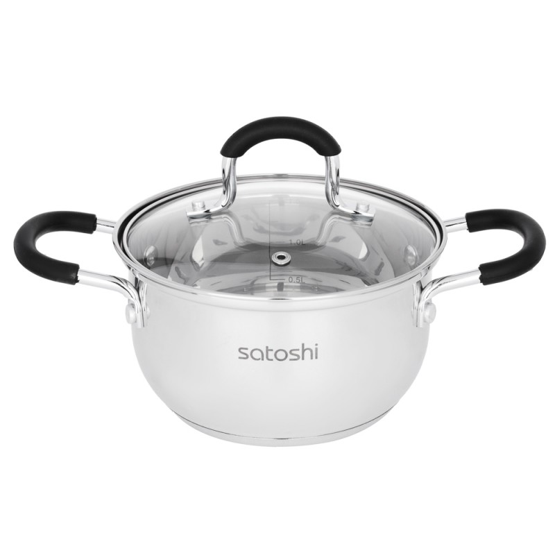 Кастрюля SATOSHI Альбер 16*9,5см 1,8л, со стекл. крышкой, индукция 822-212
