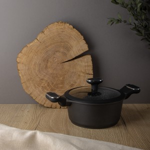 Кастрюля с крышкой литая 2,5л, d=20см, антипригарное покрытие мрамор, индукция BY COLLECTION 846-586