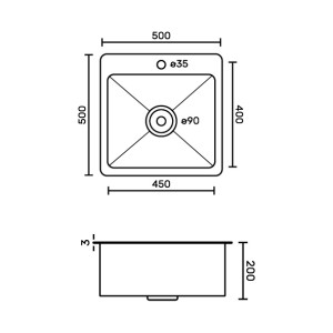 Мойка врезная 50*50см ГРАФИТ толщина 3,0*1 мм,глубина 200 мм +большой сифон FABIA PROFI 50503G