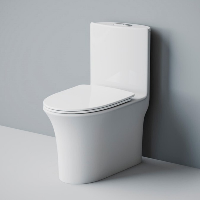 Унитаз моноблок SM9612, безободковый,(с гофрой и подводкой) тонкое сиденье ДП с быстр.съёмом EvaGold