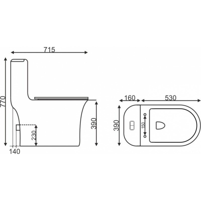 Унитаз моноблок SM9612, безободковый,(с гофрой и подводкой) тонкое сиденье ДП с быстр.съёмом EvaGold