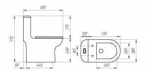 Унитаз моноблок SM9614, безободковый,(с гофрой и подводкой) тонкое сиденье ДП с быстр.съёмом EvaGold