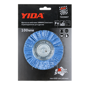 Щетка из нейлона 100мм (плоская с переходником для дрели) YIDA