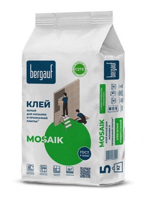Клей белый для мозаики и прозрачной плитки Bergauf Mosaik 5кг