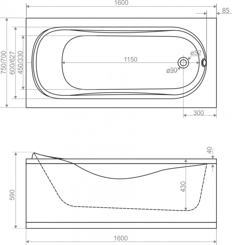 Ванна акриловая 1600*700 Domani-Spa Classic