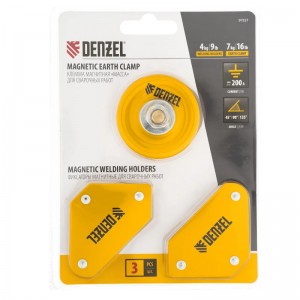 Набор из 2 магнитных сварочных фиксаторов и магнитной клеммы "масса"// Denzel 97557