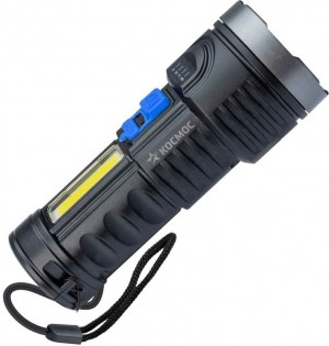 Фонарь акк. ручной LED 3Вт+СОВ 3Вт линза зум аккум. Li-ion 18650 1.2А.ч USB-шнур КОСМОС KOS115Lit