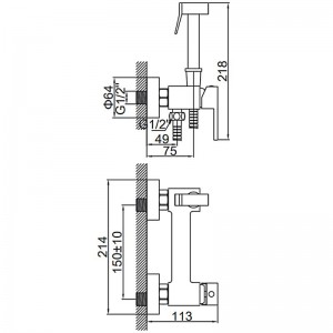 Смеситель с гигиеническим душем черный Ledeme L5398B-7