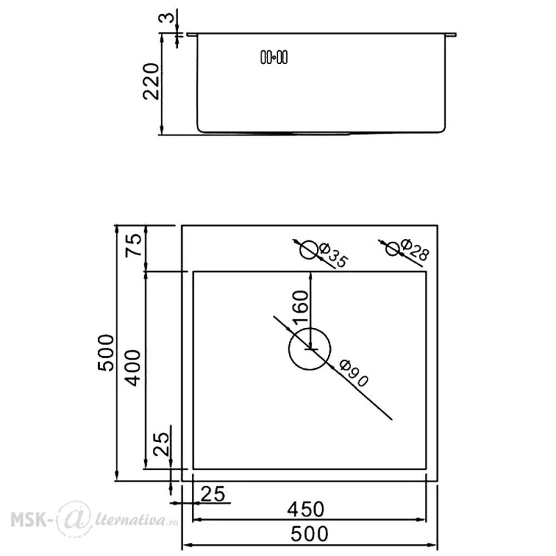 Мойка кухонная Gerhans K35050 500*500