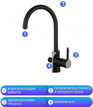 Смеситель для кухни с подключением фильтра питьевой воды черный GAPPO G4303-6