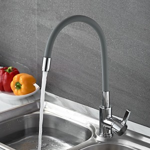 Смеситель для кухни+серый силиконовый излив LEDEME L4898-9
