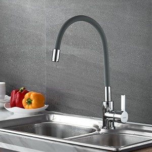 Смеситель для кухни+серый силиконовый излив LEDEME L4898-9