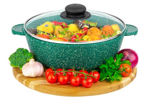 Жаровня (сотейник) 24 см ГАРМОНИЯ ВКУСА "Изумруд" 30,5*25*14 см, 3 л, с крышкой ф24 120597