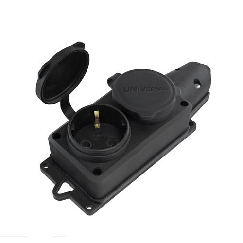 Колодка каучук 2 роз с/з 16А IP44 250В UNIVersal Компакт 1788