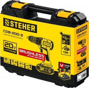Дрель аккумуляторная STEHER CDB-200-2 (2акк*2Ач, кейс, 20В, б/щ)