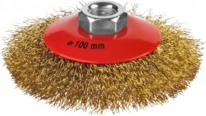Корщетка для УШМ 100мм коническая, мягкая, латунь MIRAX 35143-100