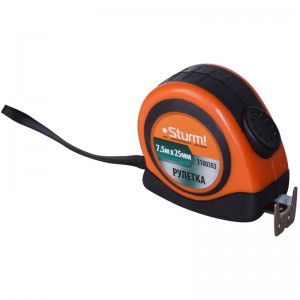 Рулетка 7,5м*25мм автостоп с 2-х стор.шкал,усил.магнит,обрезин.корп,2-ой зацеп,Sturm! 3100303