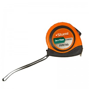 Рулетка 5м*19мм автостоп с 2-х стор.шкал,усил.магнит,обрезин.корпус,2-ой зацеп,Sturm! 3100304